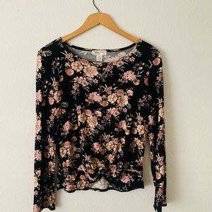 Black with pink floral print long sleeve